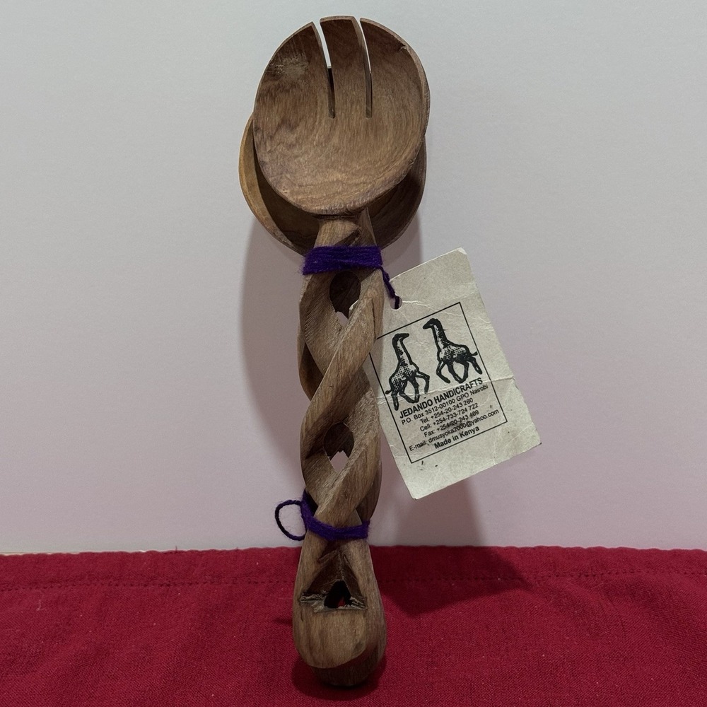 JEDANDO HAND CRAFTS African Braided  Wooden Salad Servers Spoons Made in Kenya